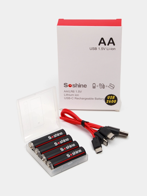 Батарейки аккумуляторные АА Soshine 1,5V 2600 mWh, 1733 mAh  со встроенным Type-C, ЗУ