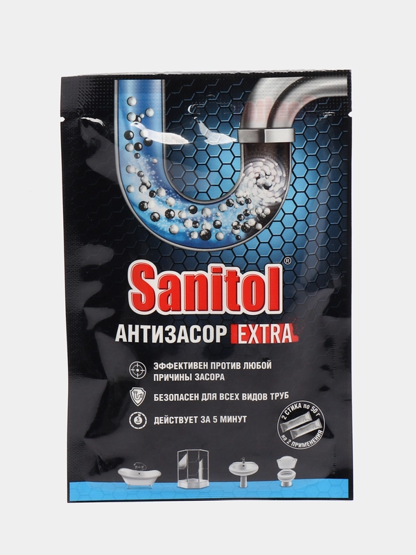 Антизасор Sanitol, ср-во для чистки канализационных труб, 2саше по 50гр