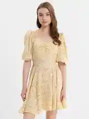 Желтый летнее платье цветочное, крестьянка
