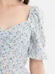 Голубой летнее платье цветочное, крестьянка