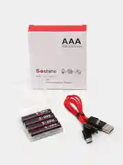 Батарейки аккумуляторные ААA Soshine 1,5V 600 mWh / 400 mAh со встроенным Type-C ЗУ