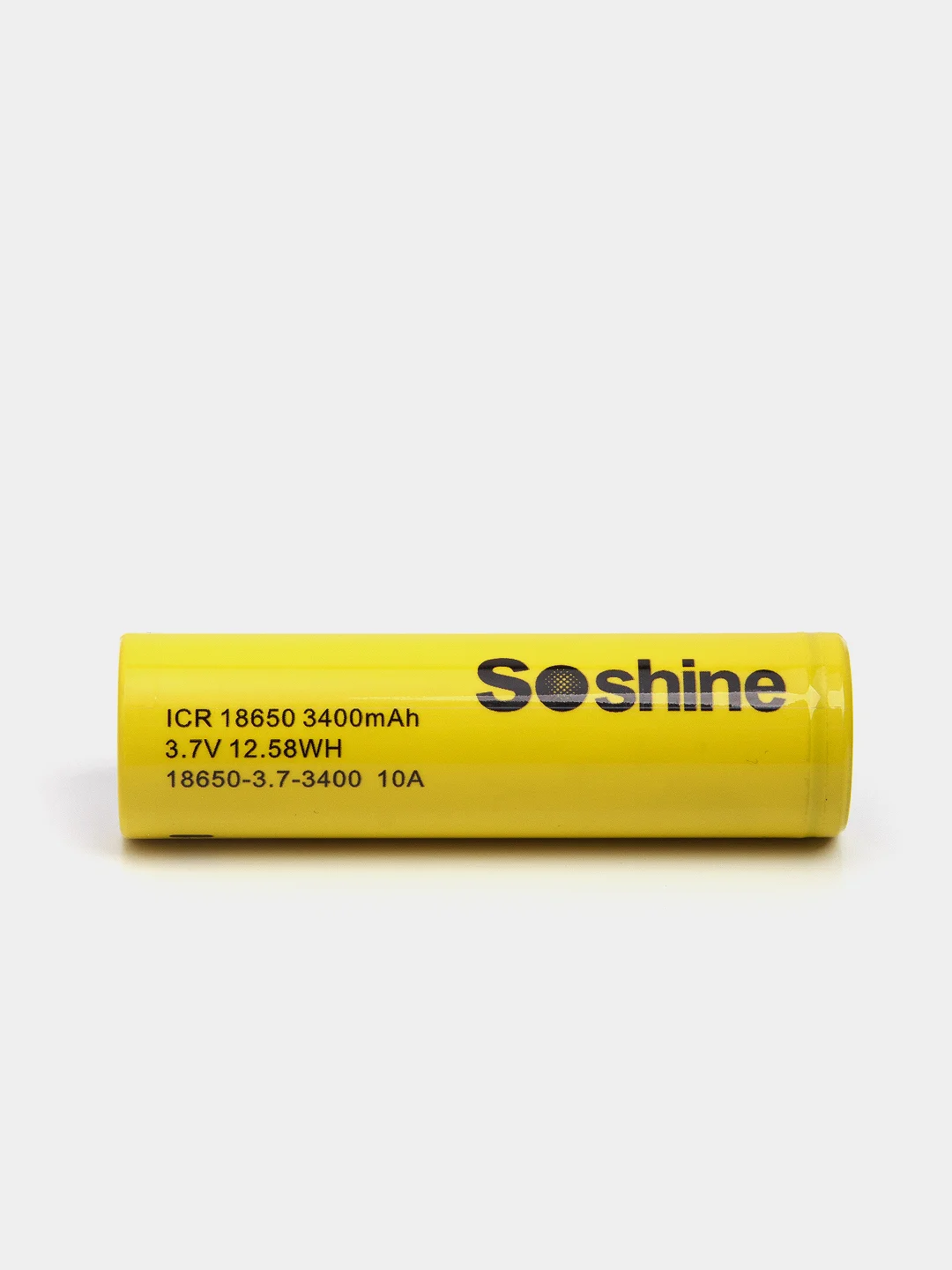 Желтый аккумулятор Soshine ICR 18650 3,7V 3400mAh 10A 12.58Wh