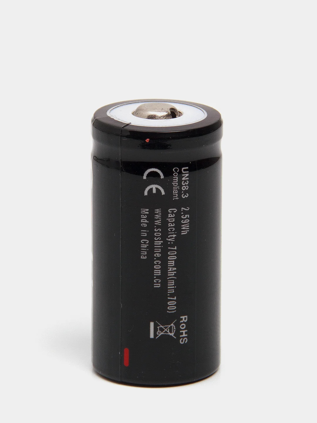 Черный аккумулятор Soshine 16340, RCR123 Li-ion 3,7 V 2,59 Wh, 700 mAh, 2 аккумулятора в боксе