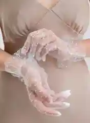 Белый короткие прозрачные сетчатые перчатки из фатина, в горошек