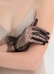 Черный короткие прозрачные сетчатые перчатки из фатина, в горошек