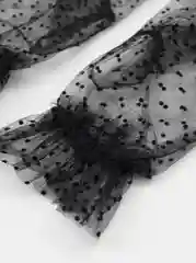 Черный короткие прозрачные сетчатые перчатки из фатина, в горошек