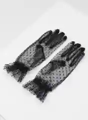 Черный короткие прозрачные сетчатые перчатки из фатина, в горошек