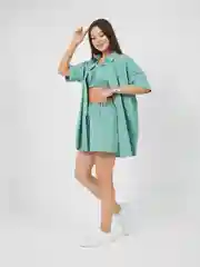 Бирюзовый костюм женский летний, тройка - шорты, рубашка и топ