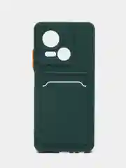 Тёмно-зелёный силиконовый чехол для Tecno Spark 10 5G, c отсеком для карт