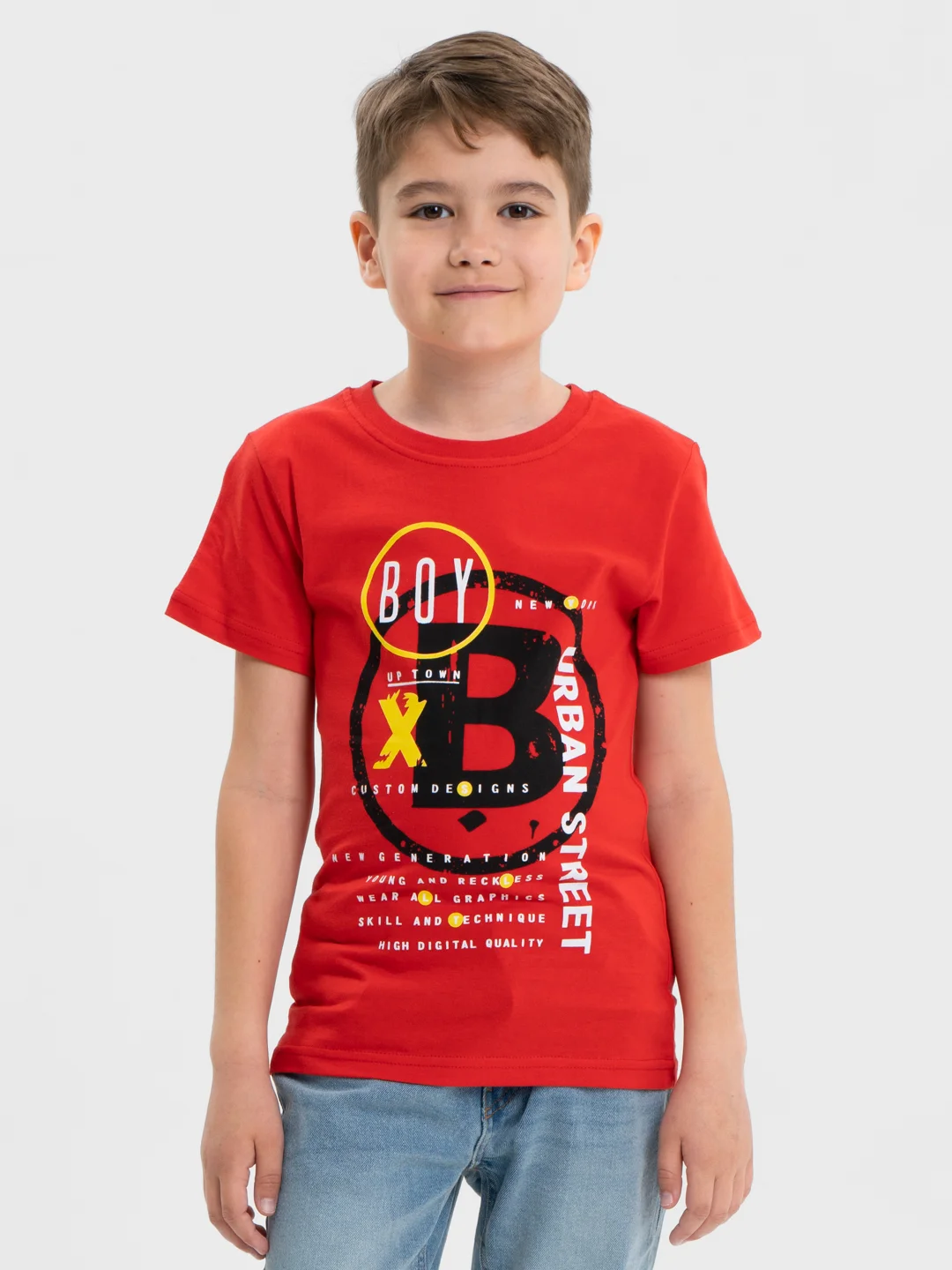 Алый футболка для мальчика, с принтом, хлопок, 8-12 лет