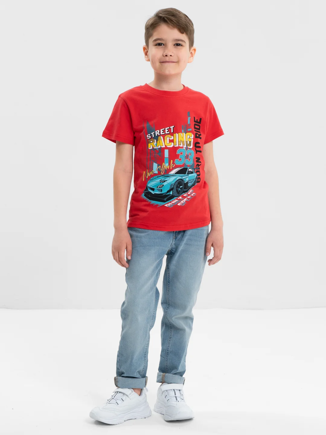 Алый футболка для мальчика, с принтом, хлопок, 4 - 8 лет