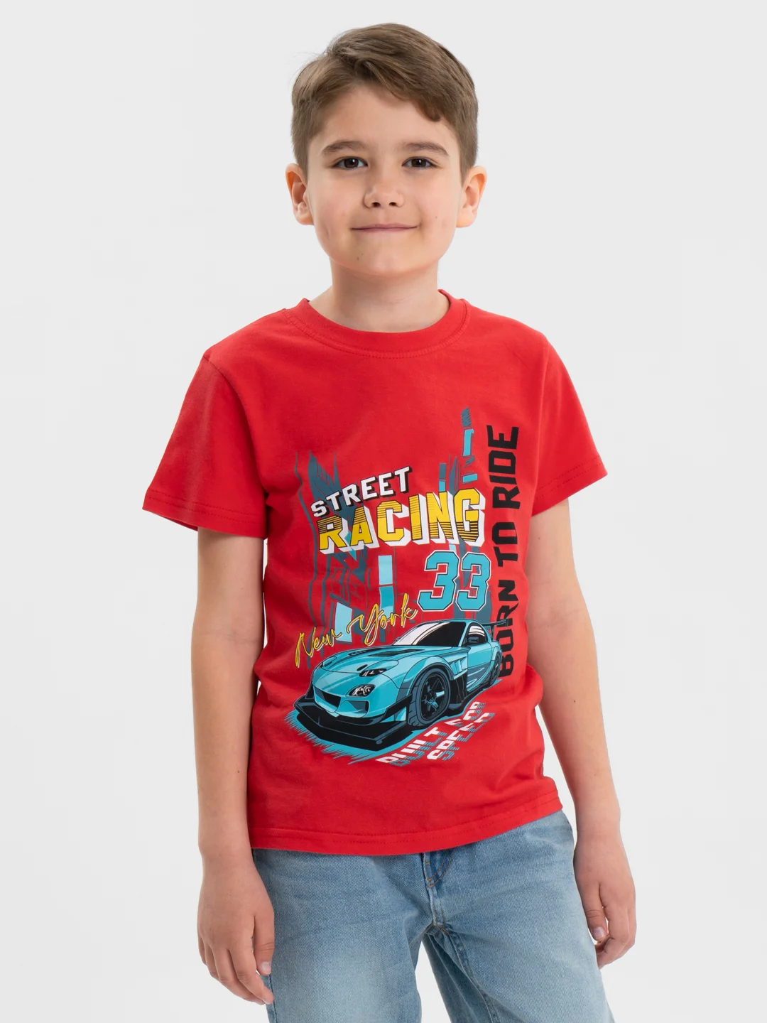 Алый футболка для мальчика, с принтом, хлопок, 4 - 8 лет
