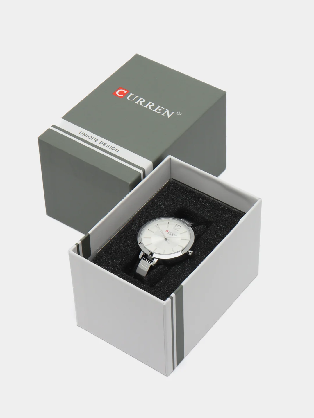 Серебряный женские наручные часы Curren 9012 в подарочной упаковке
