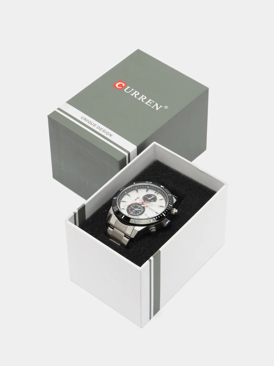 Серебряный мужские наручные часы Curren 8417 с хронографом в подарочной упаковке
