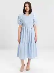 Голубой платье хлопковое, ярусное