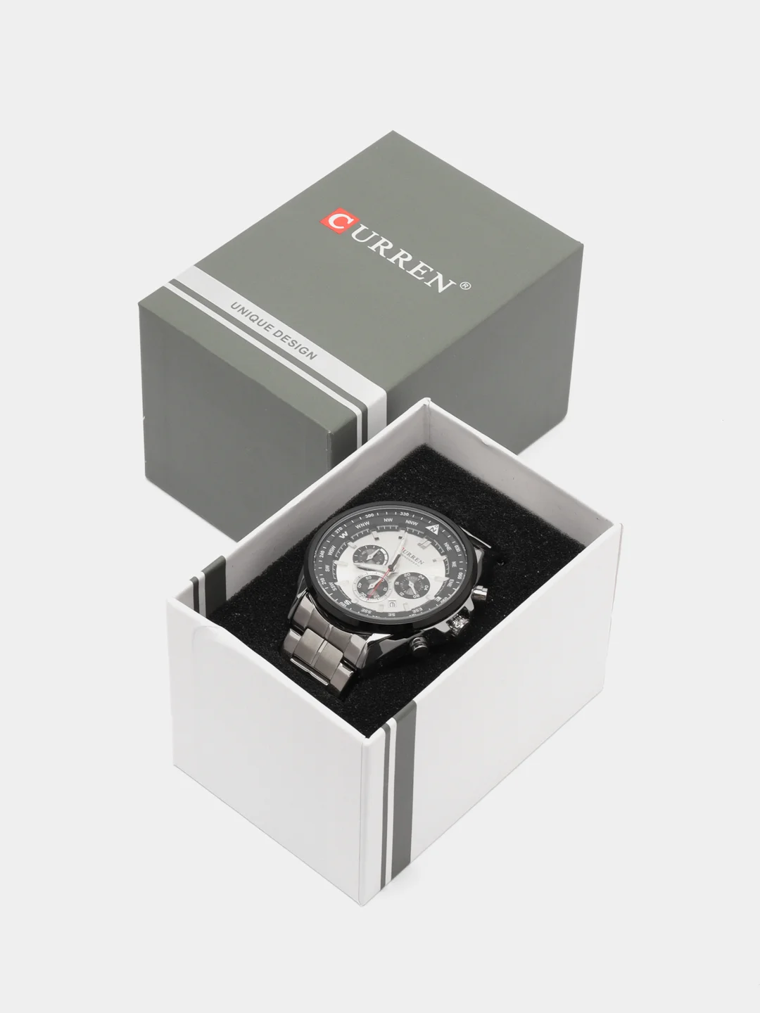Серебряный мужские наручные часы Curren 8399 с хронографом в подарочной упаковке