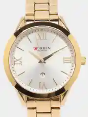 Золотой женские наручные часы Curren 9007 с календарём в подарочной упаковке