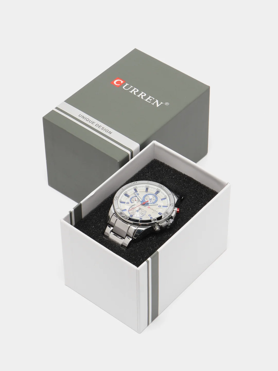 Серебряный мужские наручные часы Curren 8275 в подарочной упаковке