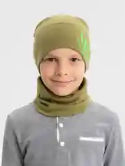 Бежевый демисезонный комплект шапка и снуд . Весенняя шапка 4-9 лет