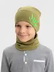 Бежевый демисезонный комплект шапка и снуд . Весенняя шапка 4-9 лет
