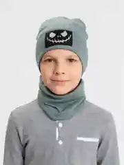 Алый демисезонный комплект шапка и снуд . Весенняя шапка 4-9 лет