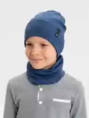 Темно-синий демисезонный комплект шапка и снуд . Весенняя шапка 4-9 лет