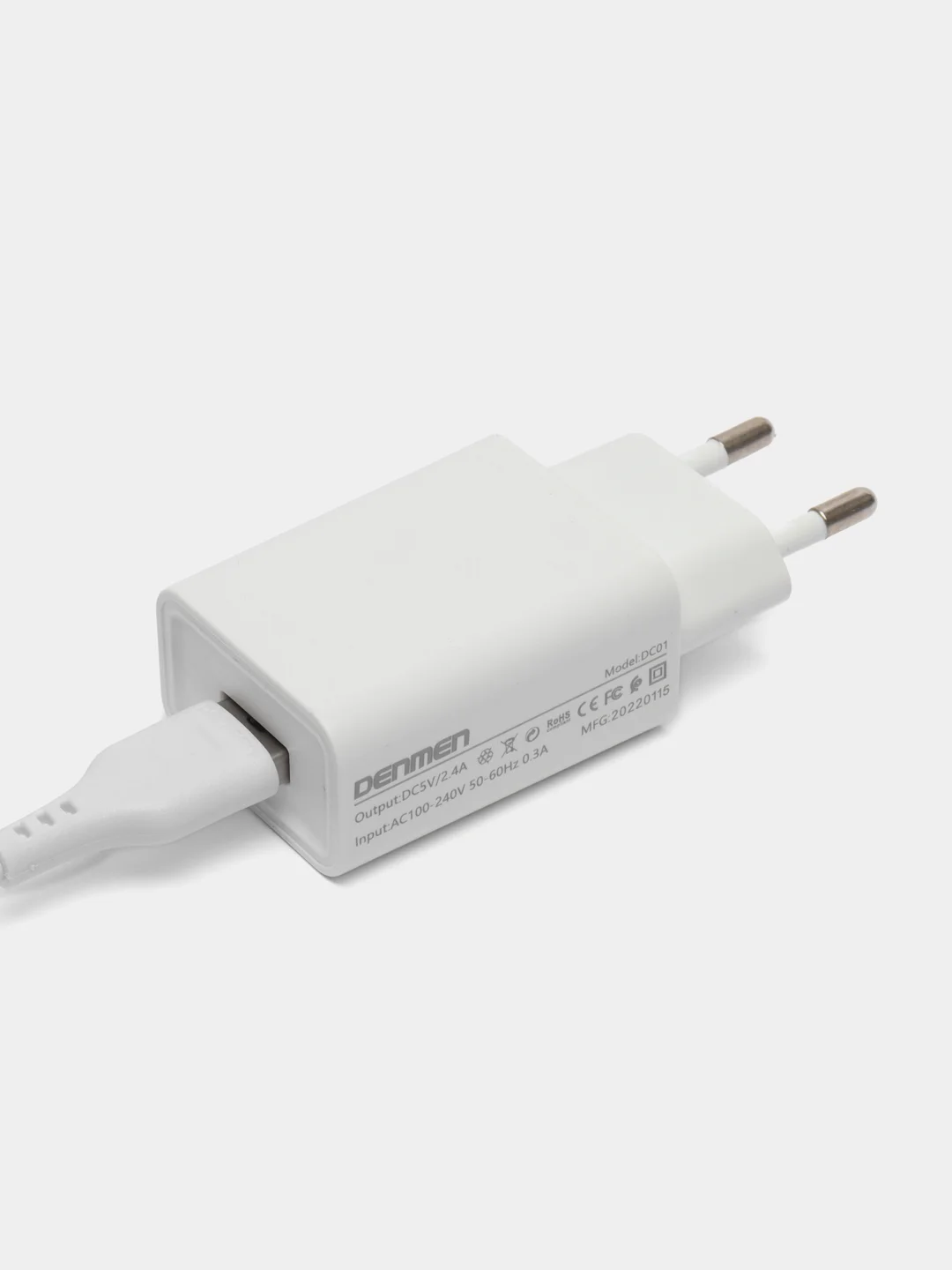 Белый зарядное устройство Denmen и кабель MicroUSB, 2,4A