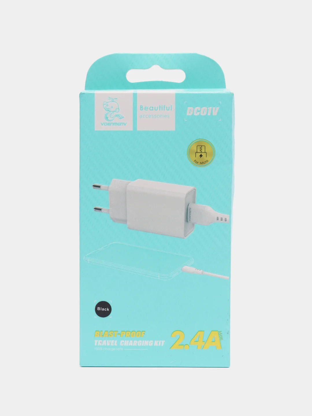 Черный зарядное устройство Denmen и кабель MicroUSB, 2,4A