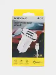 Белый автомобильное зарядное устройство Borofone BZ12 Micro, Type-C