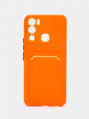 Оранжевый силиконовый чехол для Infinix HOT 12i (Инфиникс Хот 12 Ай), с карманом для карт, прозрачный