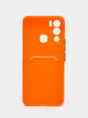 Оранжевый силиконовый чехол для Infinix HOT 12i (Инфиникс Хот 12 Ай), с карманом для карт, прозрачный