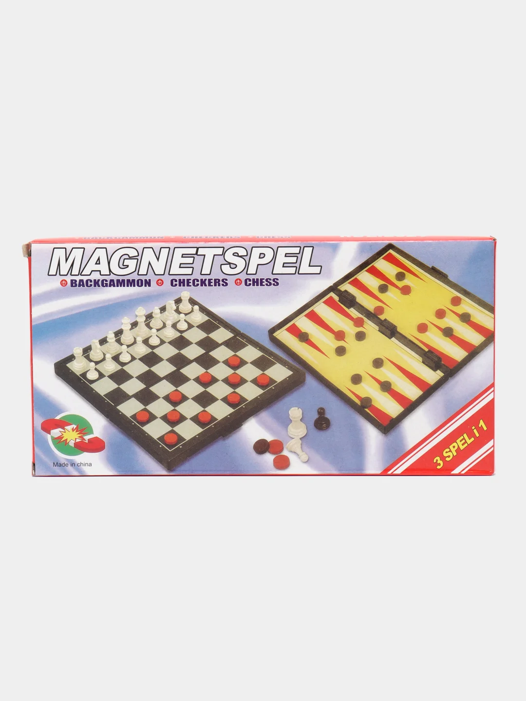 Игра настольная "Шахматы 3 в 1", магнитная доска, 24*24 см, чёрно-белые