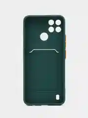 Тёмно-зелёный силиконовый чехол для Realme C21Y, C25Y, Narzo 50 Pro, c отсеком для карт