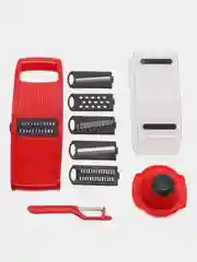 Красный овощерезка-шинковка 6 в 1 с контейнером + терка + слайсер NICER DICER MINI