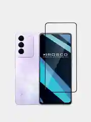 Прозрачный стекло для Vivo V27e защитное ROSCO закаленное прозрачное олеофобное покрытие черная рамка