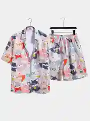 Конфетный мужской летний пляжный костюм, двойка, рубашка, шорты