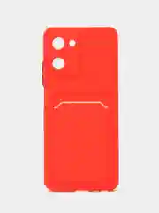 Красный силиконовый чехол Realme 10 Pro 5G (Реалми 10 Про 5 Джи), с карманом для карт, прозрачный