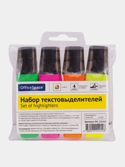 Набор текстовыделителей OfficeSpace 4 цв., 1-5мм, ПВХ уп.