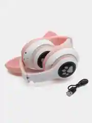 Розовый наушники беспроводные Bluetooth, с кошачьими светящимися ушками