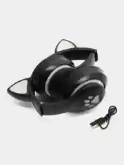 Черный наушники беспроводные Bluetooth, с кошачьими светящимися ушками