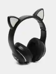 Черный наушники беспроводные Bluetooth, с кошачьими светящимися ушками