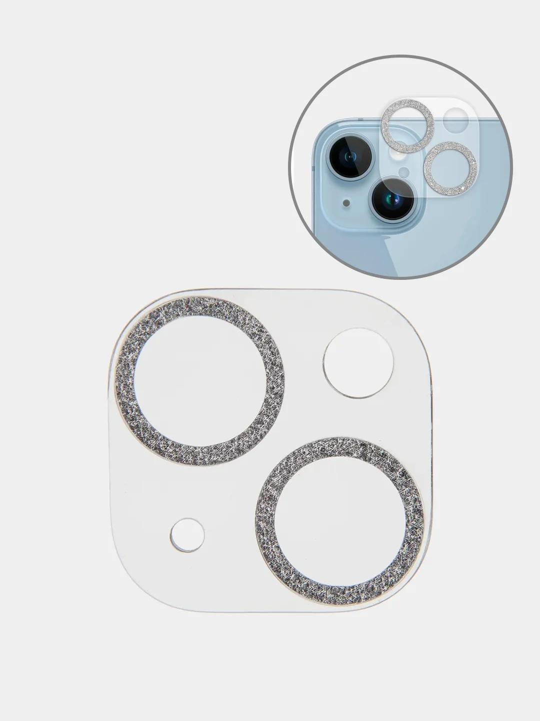 Серебряный защитное стекло на камеру Broscorp для Apple iPhone 14, 14 Plus с блестящей рамкой