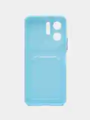 Голубой силиконовый чехол для Vivo Y02S, c отсеком для карт