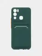 Тёмно-зелёный силиконовый чехол для Infinix HOT 12i (Инфиникс Хот 12 Ай), с карманом для карт, прозрачный