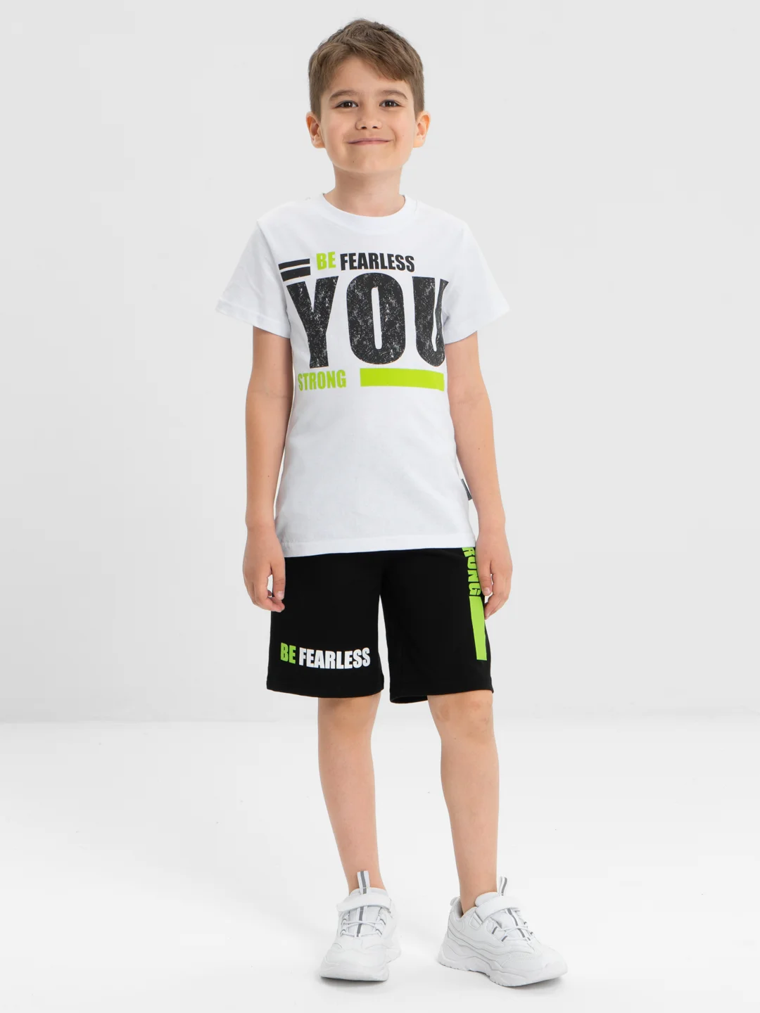 Белый комплект, костюм для мальчика: футболка, шорты, Bonito kids