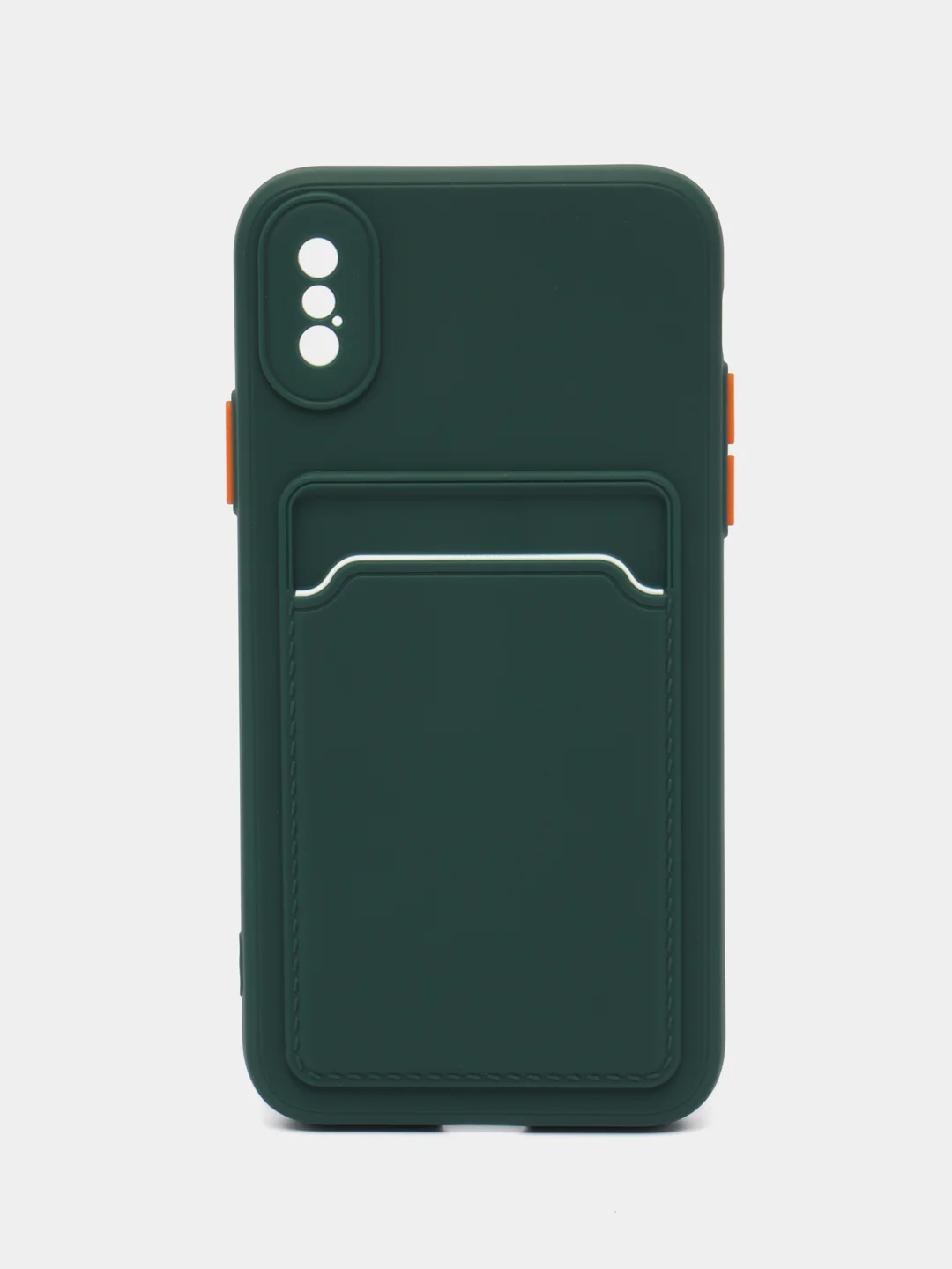 Тёмно-зелёный чехол для iPhone X, XS (Айфон Х, ХС), силиконовый, с защитой камеры