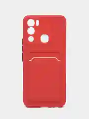 Коралловый силиконовый чехол для Infinix HOT 12i (Инфиникс Хот 12 Ай), с карманом для карт, прозрачный