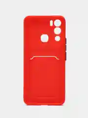 Красный силиконовый чехол для Infinix HOT 12i (Инфиникс Хот 12 Ай), с карманом для карт, прозрачный