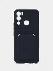 Темно-синий силиконовый чехол для Infinix HOT 12i (Инфиникс Хот 12 Ай), с карманом для карт, прозрачный