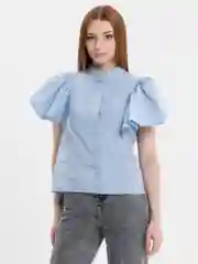 Голубой женская рубашка, повседневная